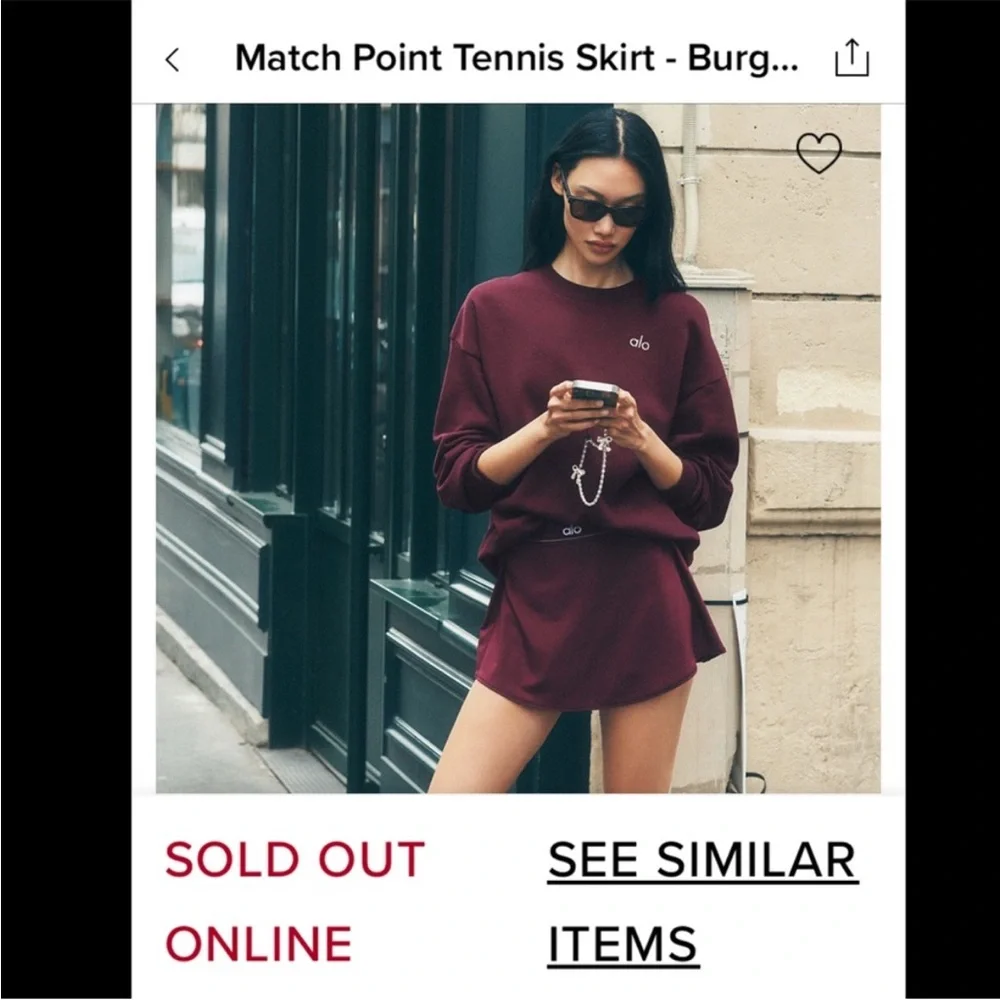 Alo Match Point Tennis Skirt NWT Burgundy